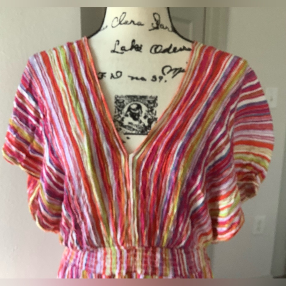 Pink and Red V-Neck Dolman Sleeve Maxi Sundress